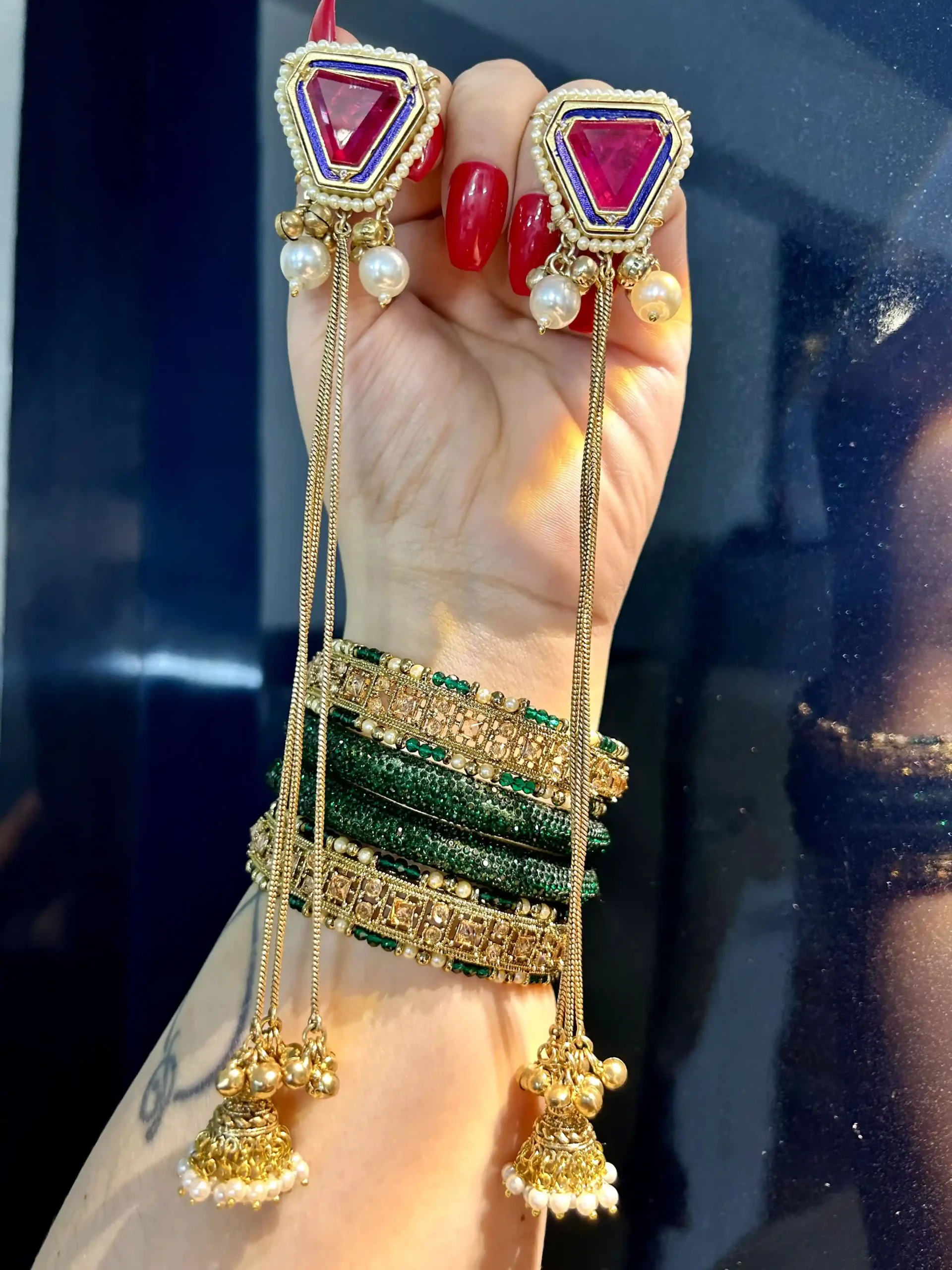 Amber kashmiri earrings (Pink)